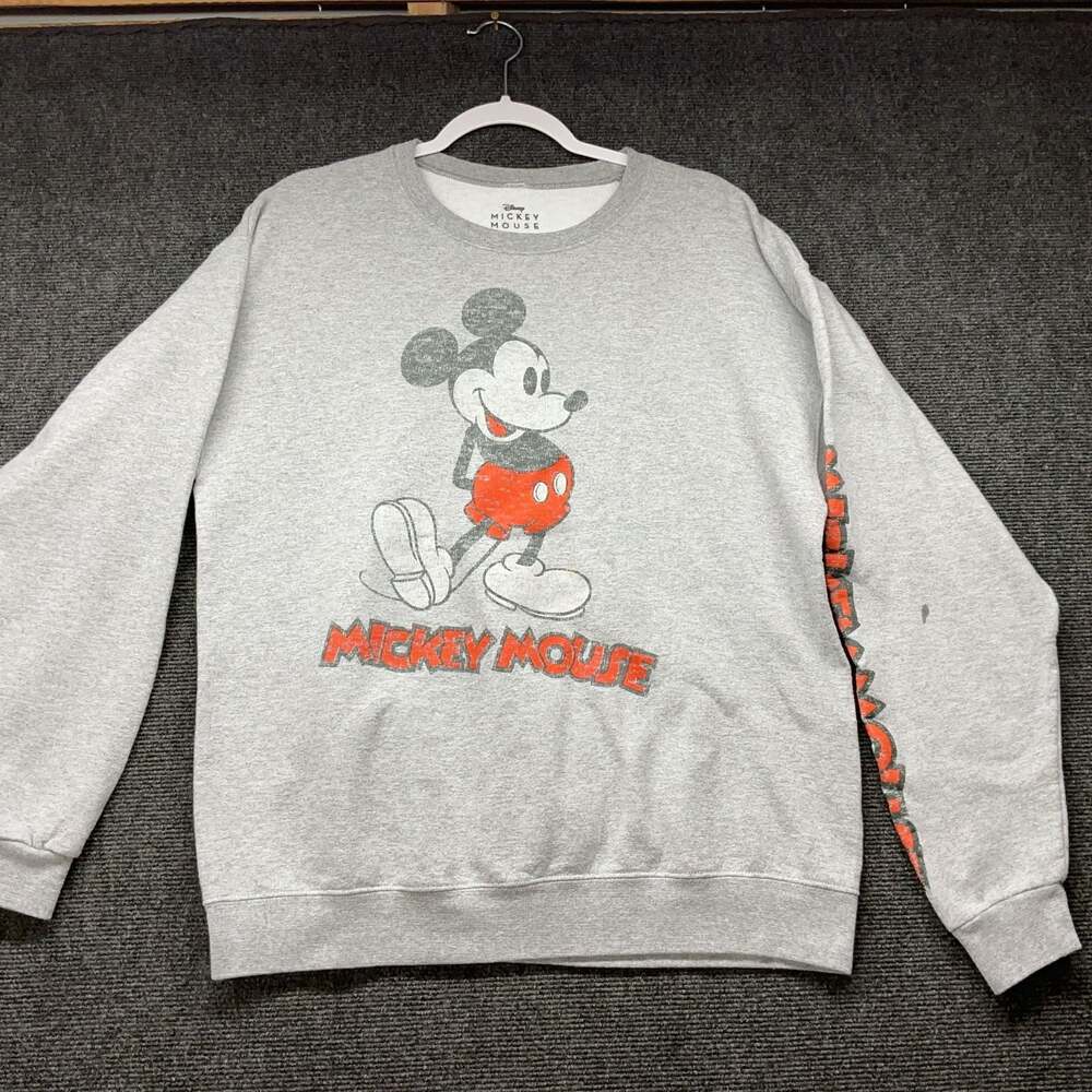 Disney Mickey Mouse Gray Graphic Crewneck Sweatshirt Large